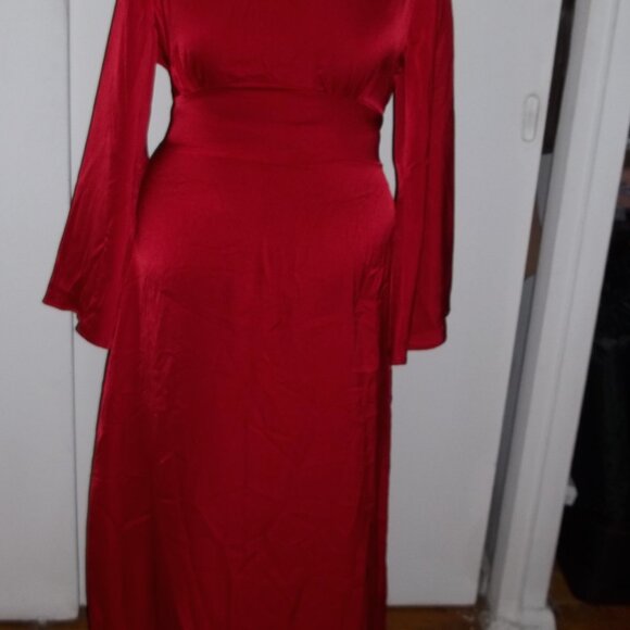 Flared Sleeve Solid Color Cross Waist Tie Back Dress - Picture 5 of 5